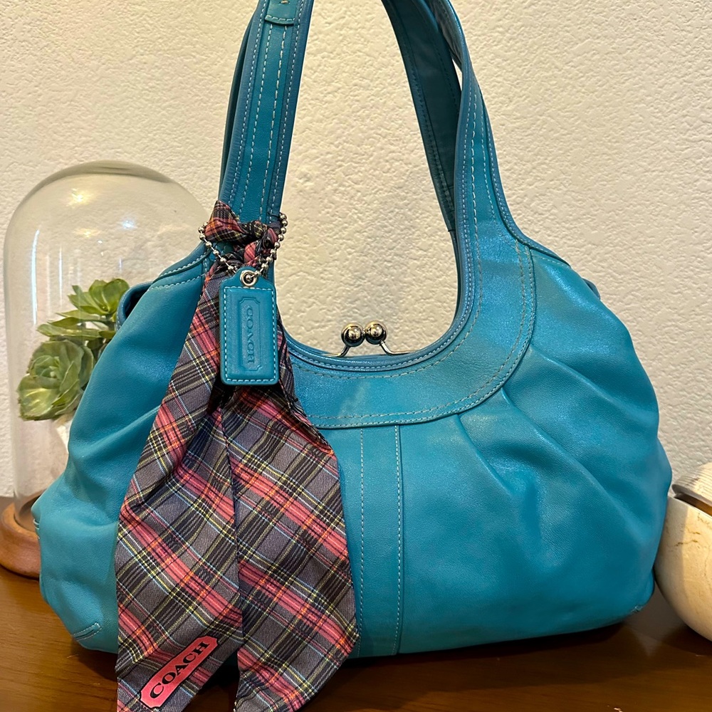 Coach Ergo Kiss Lock Teal Leather Frame Hobo Bag/Shoulder Bag (NWOT) - F14379